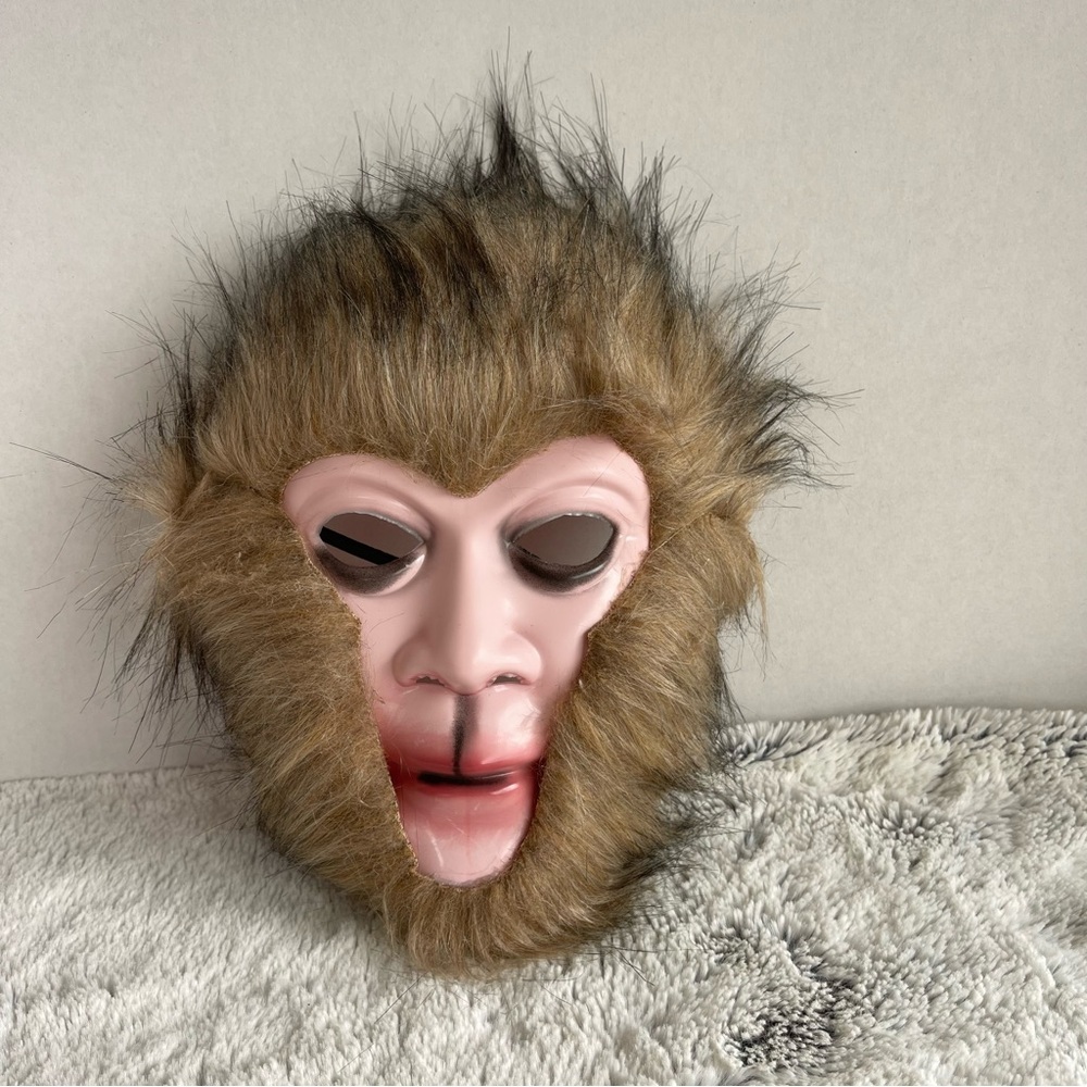 Faux Fur Monkey Face Mask in Brown with Pink Face